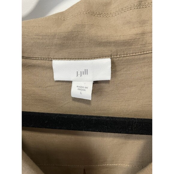 J Jill Large Brown Utility Popover Shirt Khaki Safari Two Pocket Blouse Neutral - Picture 3 of 9